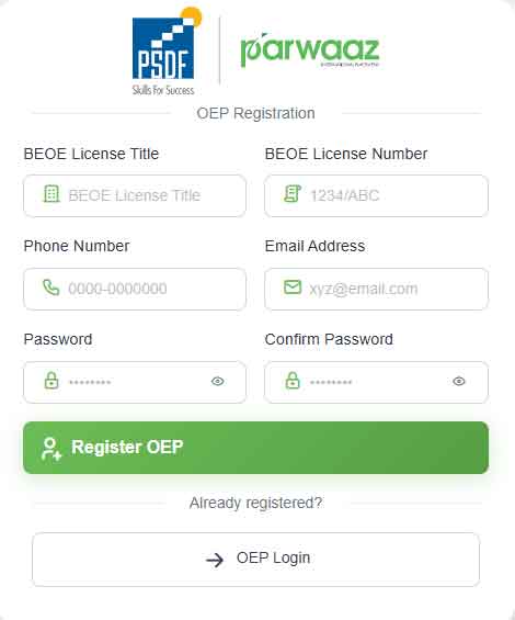  Parwaaz Card registration form 