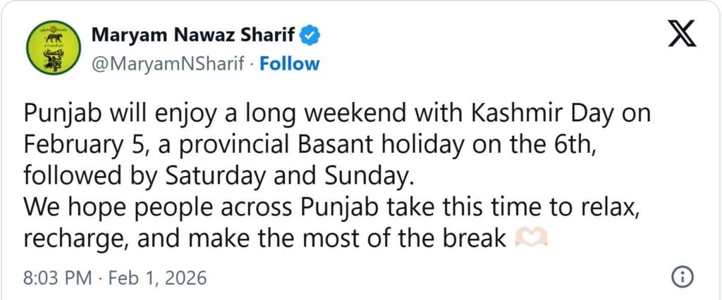 Punjab CM Announces Basant Holiday on 6th February